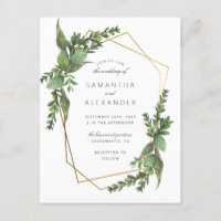 Botanical Greenery & Gold Geometric Wedding Invitation Postcard