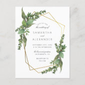 Botanical Greenery & Gold Geometric Wedding Invitation Postcard (Front)