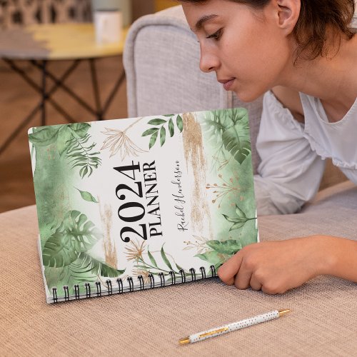 Botanical Greenery  Gold Personalized Yearly Planner