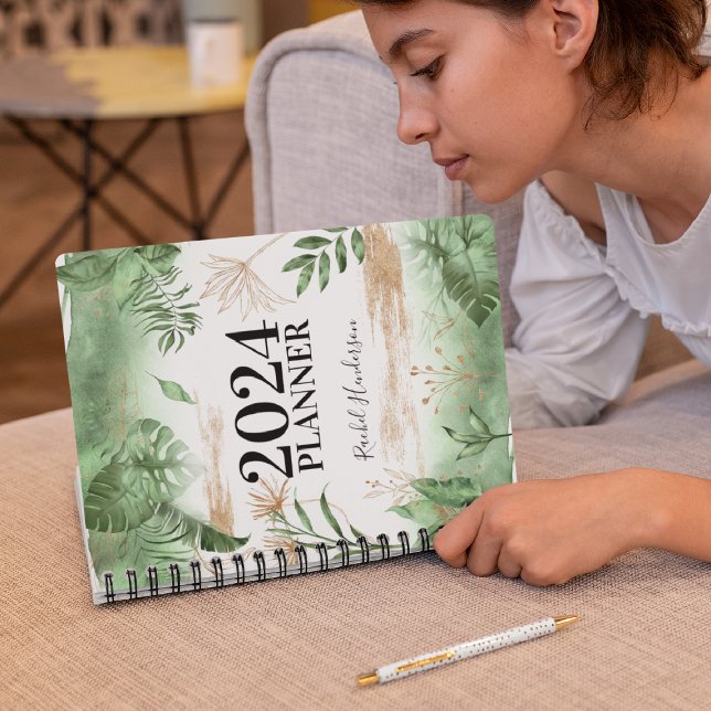 Botanical Greenery & Gold Personalized Yearly Planner (Creator Uploaded)