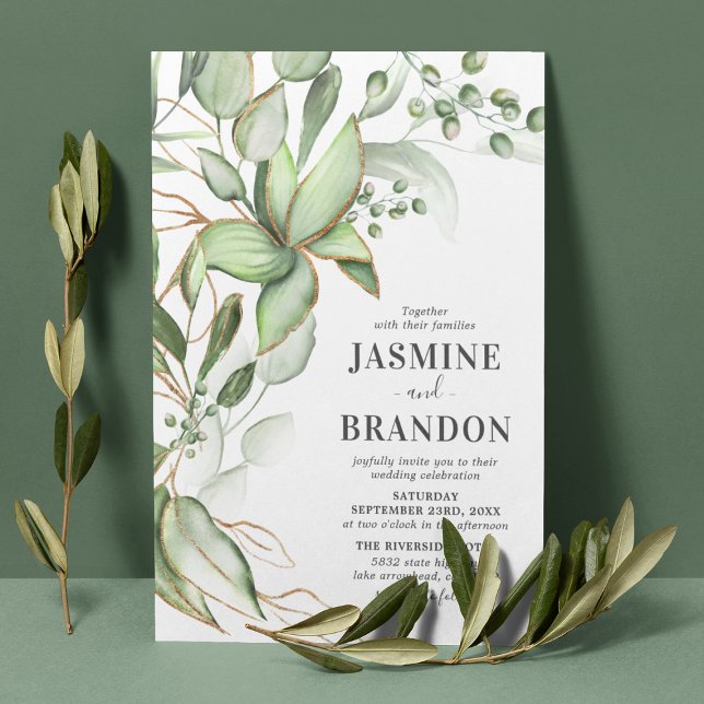Botanical Greenery Gold Wedding Invitation (Creator Uploaded)