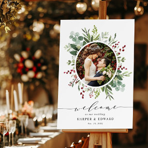 Botanical Greenery Holiday Wedding Welcome Photo Foam Board