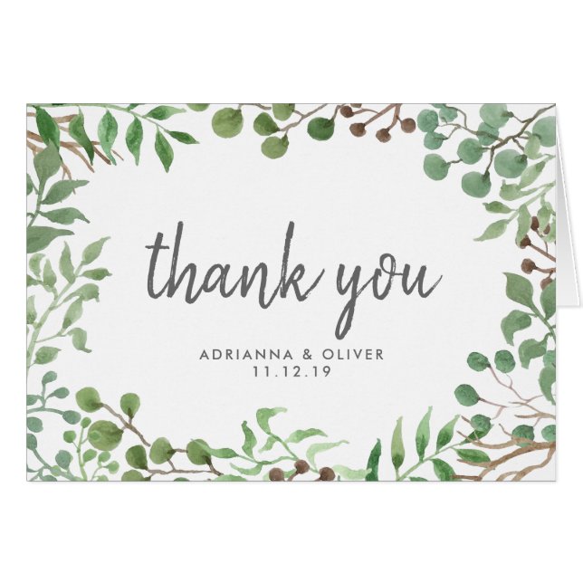 Botanical Greenery | Leaf | Wedding Thank You Cards (Front Horizontal)