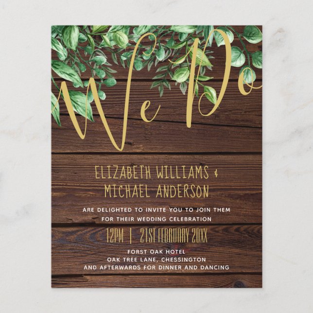 Botanical Greenery Leafy Wedding Invitation Budget (Front)