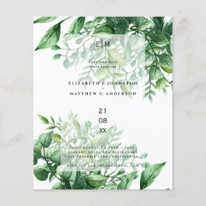 Botanical Greenery Leafy Wedding Invitation Budget