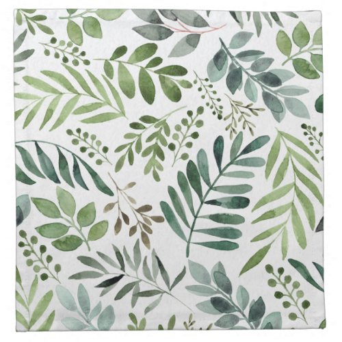 Botanical Greenery Leaves Watercolor   Cloth Napkin
