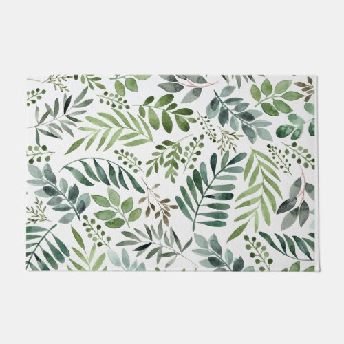 Botanical Greenery Leaves Watercolor   Doormat