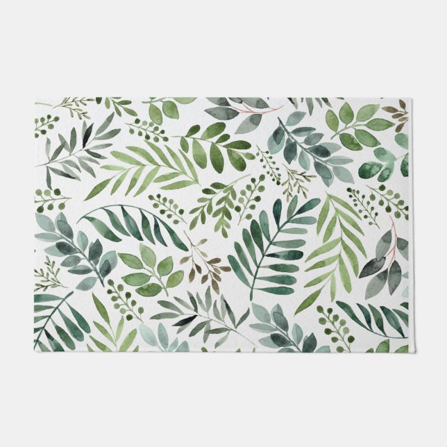 Botanical Greenery Leaves Watercolor   Doormat (Front)