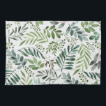 Botanical Greenery Leaves Watercolor   Kitchen Towel<br><div class="desc">Rustic Watercolor greenery leaves pattern</div>