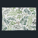 Botanical Greenery Leaves Watercolor   Kitchen Towel<br><div class="desc">Rustic Watercolor greenery leaves pattern</div>