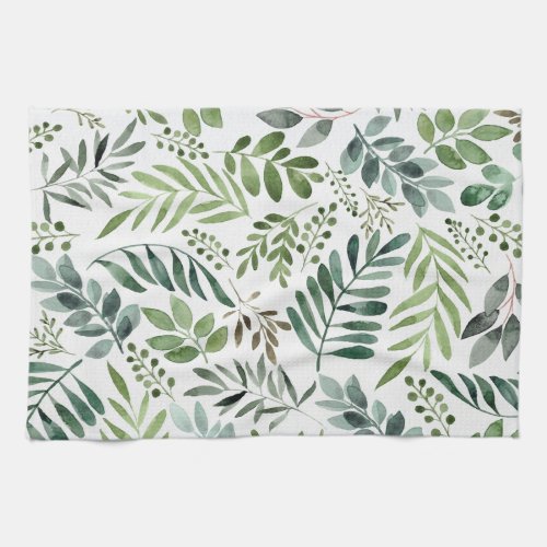 Botanical Greenery Leaves Watercolor   Kitchen Towel