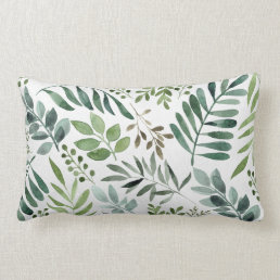 Botanical Greenery Leaves Watercolor   Lumbar Pillow