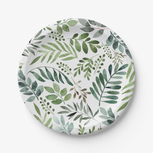 Botanical Greenery Leaves Watercolor Paper Plates