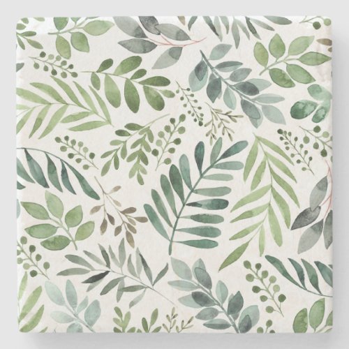 Botanical Greenery Leaves Watercolor  Stone Coaster