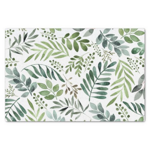 Botanical Greenery Leaves Watercolor  Tissue Paper