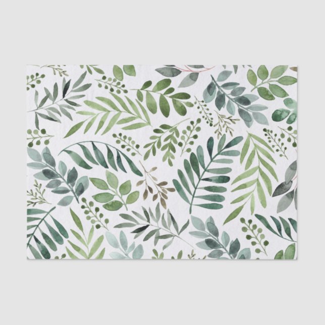 Botanical Greenery Leaves Watercolor  Tissue Paper (Front)