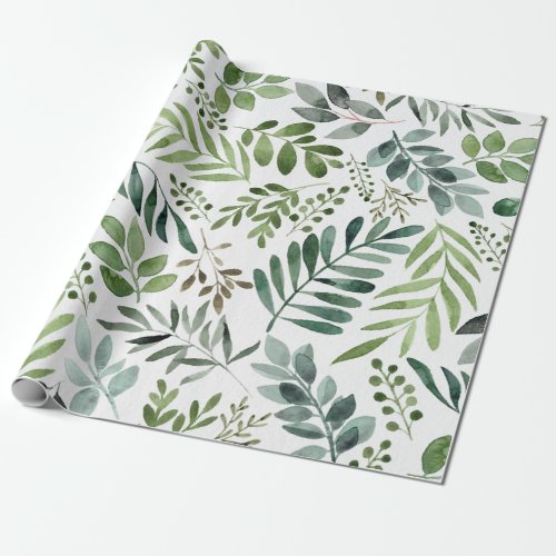 Botanical Greenery Leaves Watercolor  Wrapping Paper