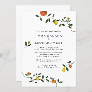 Botanical Greenery, Lemons, and Marigolds Invite