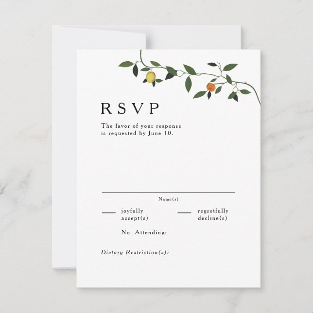 Botanical Greenery, Lemons, and Marigolds RSVP Card (Front)