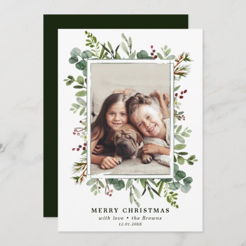 Botanical Greenery Merry Christmas Photo  Holiday Card