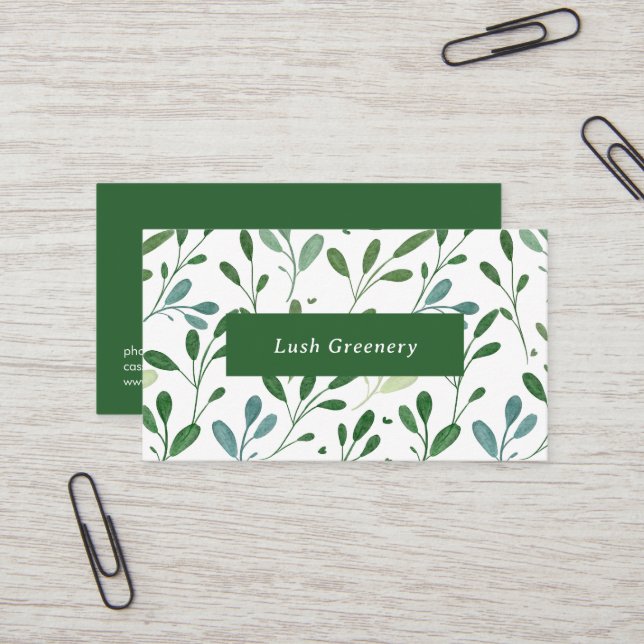 Botanical Greenery Modern Business Card (Front/Back In Situ)