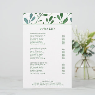 Botanical Greenery Modern Business Price List