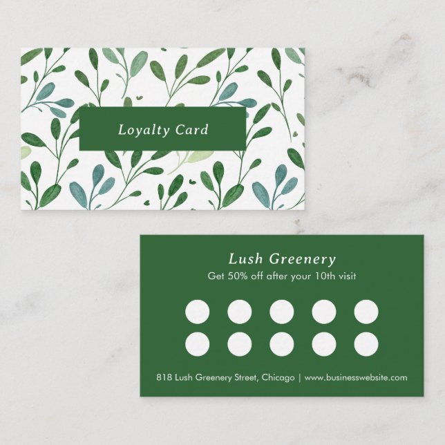 Botanical Greenery Modern Loyalty Card (Front/Back)