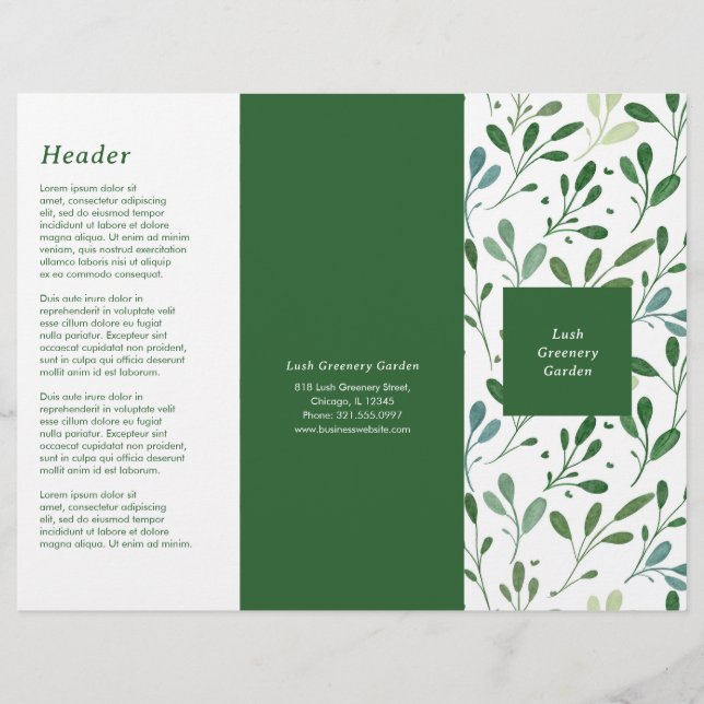 Botanical Greenery Modern Tri-fold Brochure (Front)