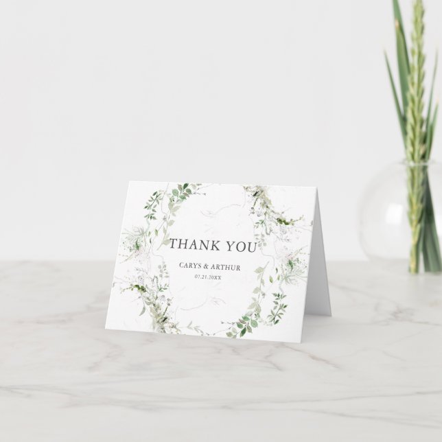 Botanical Greenery Modern Wedding Thank You Card (Front)