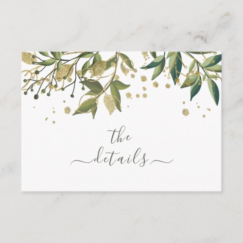 Botanical Greenery n Gold Floral Wedding Details Enclosure Card