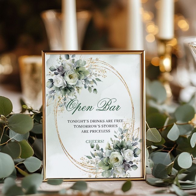 Botanical Greenery Open Bar Sign Gold Foliage (Botanical Greenery Open Bar Sign Gold Foliage)