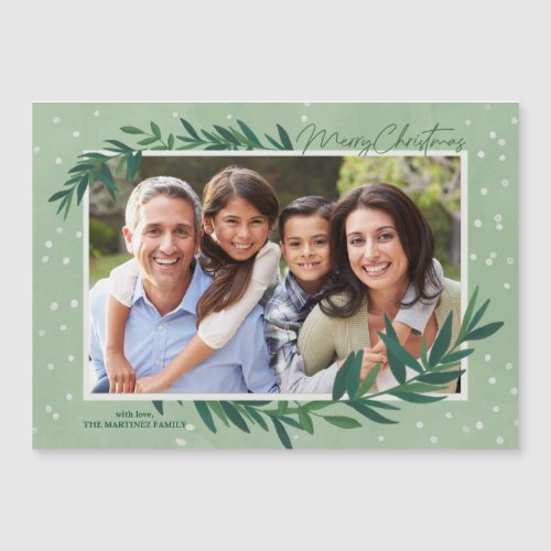 Botanical Greenery Photo Christmas Magnetic Card