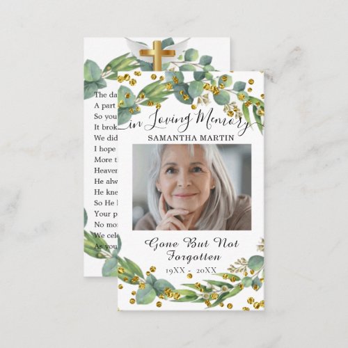 Botanical Greenery Photo Funeral Prayer Card