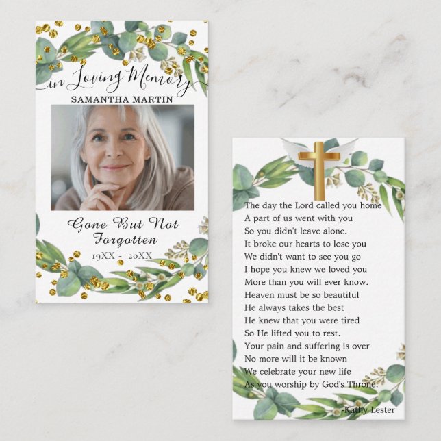 Botanical Greenery Photo Funeral Prayer Card (Front/Back)