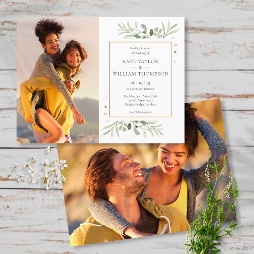 Botanical Greenery Photos Wedding Invitation Postcard