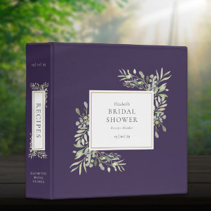 Botanical Greenery Purple Bridal Shower Recipe 3 Ring Binder