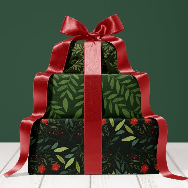 Botanical Greenery Red And Green Christmas Wrapping Paper Sheets (Creator Uploaded)