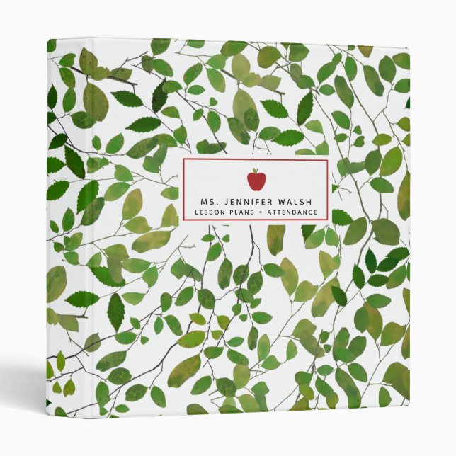 Botanical Greenery Red Apple Teacher Binder (Front/Spine)