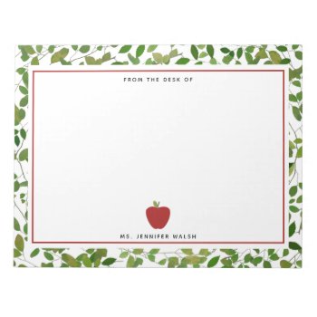 Botanical Greenery Red Apple Teacher Notepad by thepinkschoolhouse at Zazzle