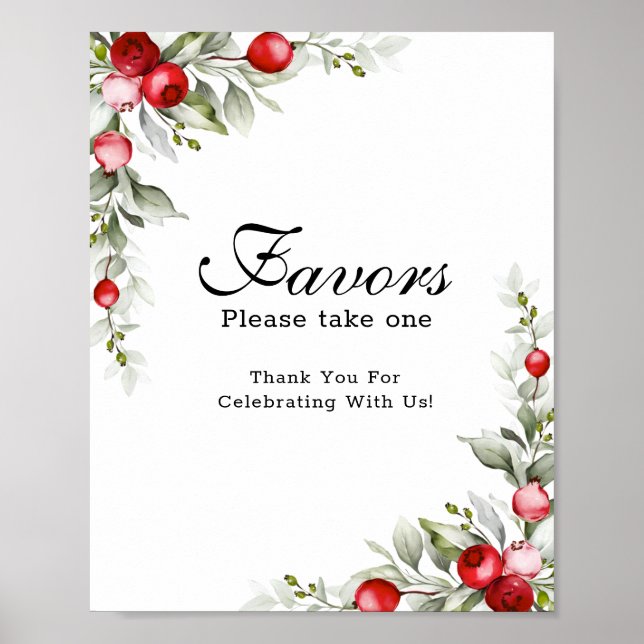 Botanical Greenery Red Berries Favors Poster (Front)