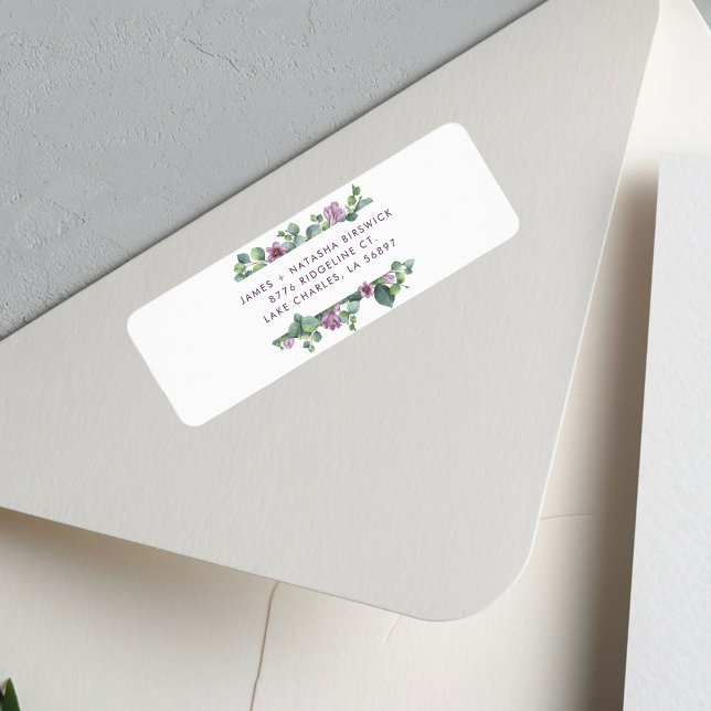 Botanical Greenery Return Address Label (Eucalyptus Purple Green Return Address Label)