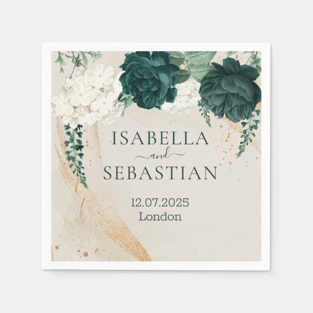 Botanical Greenery Rose Wedding Napkins (Front)