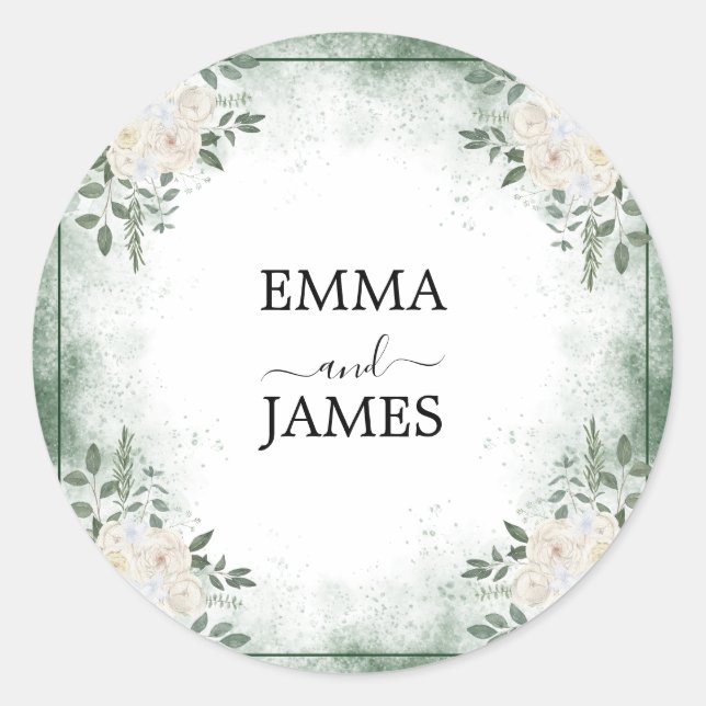 Botanical Greenery Round Sticker (Front)