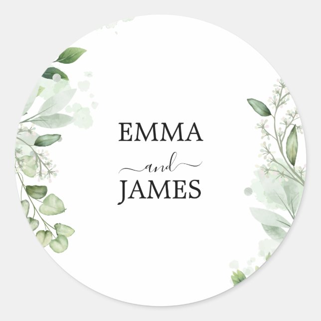 Botanical Greenery Round Sticker (Front)