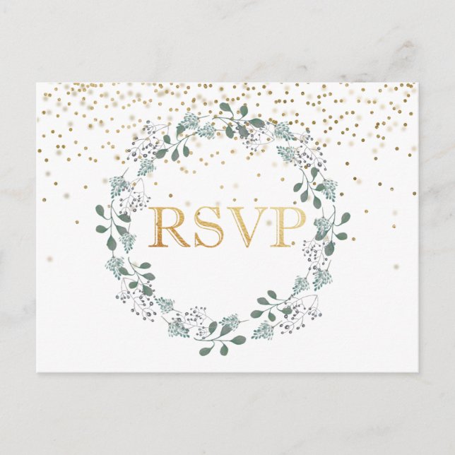 Botanical Greenery RSVP Wedding Frame Gold Postcar Postcard (Front)
