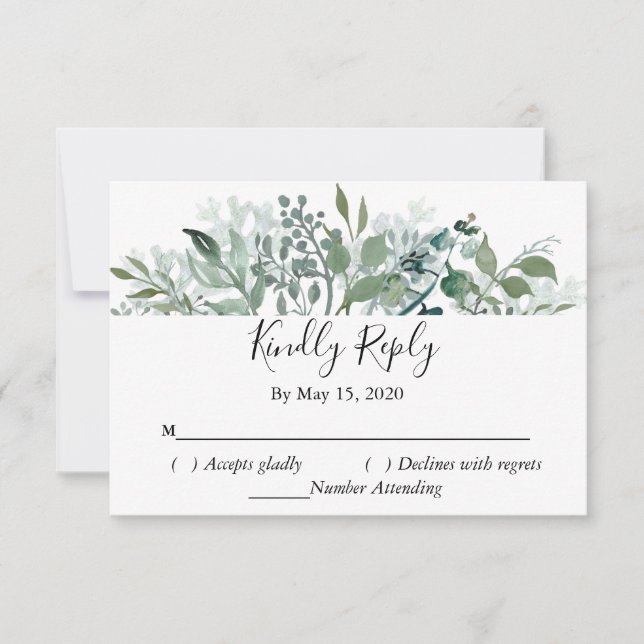 Botanical Greenery RSVP Wedding Kindly Respond (Front)