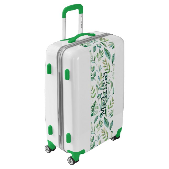 Botanical Greenery Rustic Monogram Name Luggage (Rotated Left)