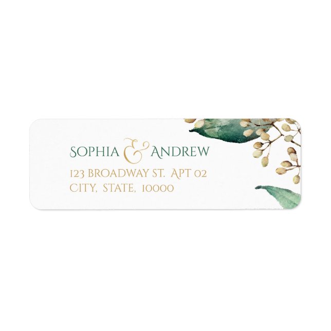 Botanical greenery rustic wedding return address label (Front)