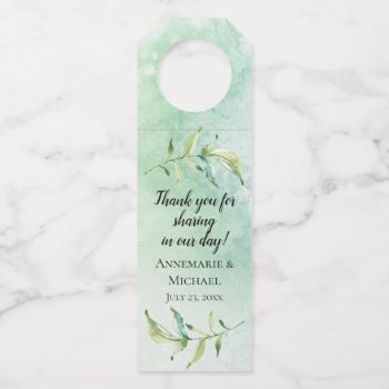 Botanical Greenery Teal And Green Thank You Bottle Hanger Tag by dmboyce at Zazzle