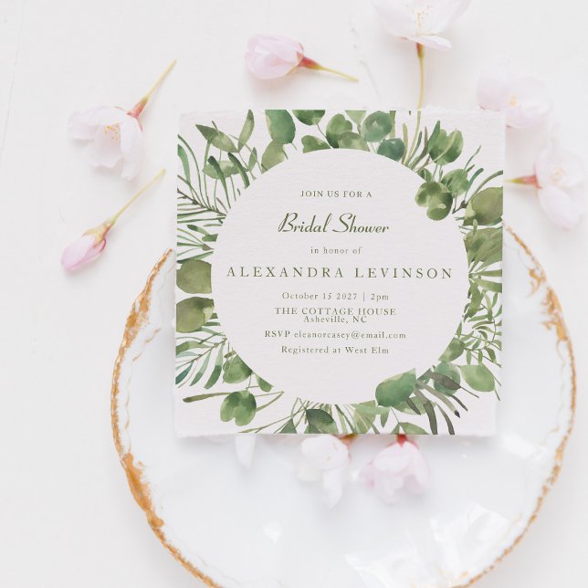 Botanical Greenery Watercolor Bridal Shower Invitation (Creator Uploaded)